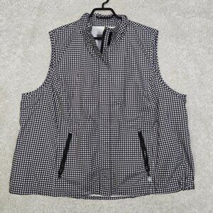 T by Talbots Vest Womens 3X Black White Gingham Full Zip Layering